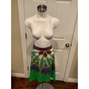 Desigual  White & Multicolor Floral Elastic Waist A-Line Skirt, Size Medium
